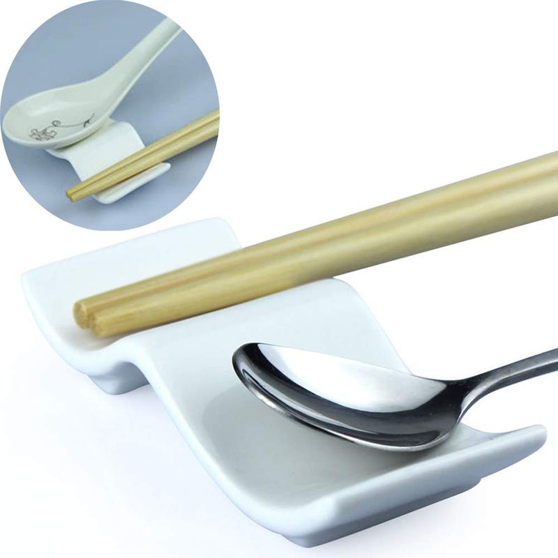 Woonsoon Ceramic Chopsticks Rest Rack Set of 10pcs,Chinese Style Dinner Spoon Stand Knife Fork Holder Porcelain Chopsticks Stand - Image 1
